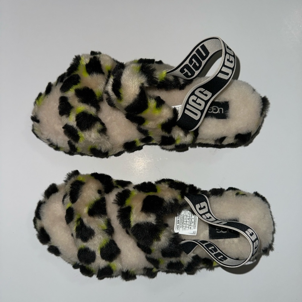 UGG Black and Cream Leopard Print Sandals